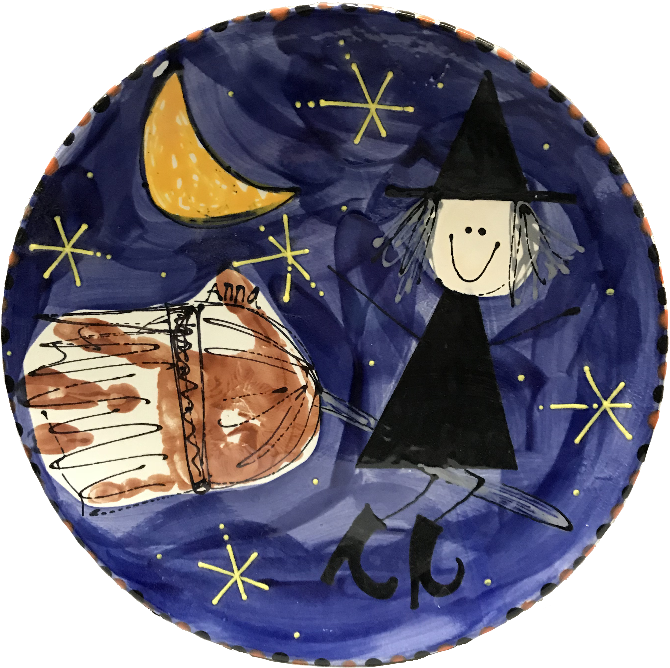 Witch And Broom Hand Print Halloween Plate - Sail (3024x2925), Png Download