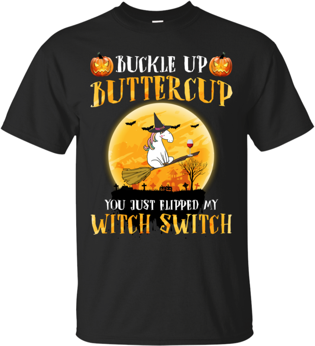 Unicorn Witch Riding Broom Stick With Wine Halloween - Coors Light T Shirt (1155x1155), Png Download
