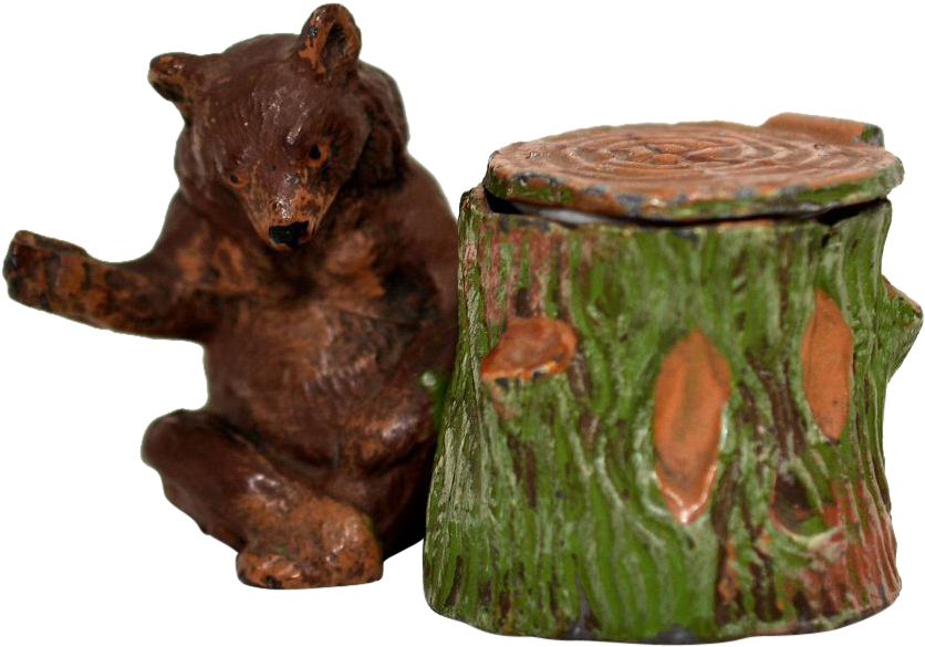 Figural Pot Metal Inkwell Bear And Tree Stump - American Black Bear (835x835), Png Download