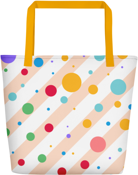 Multi Colored Polka Dots And Stripe Pattern Beach Tote - Tote Bag (600x600), Png Download