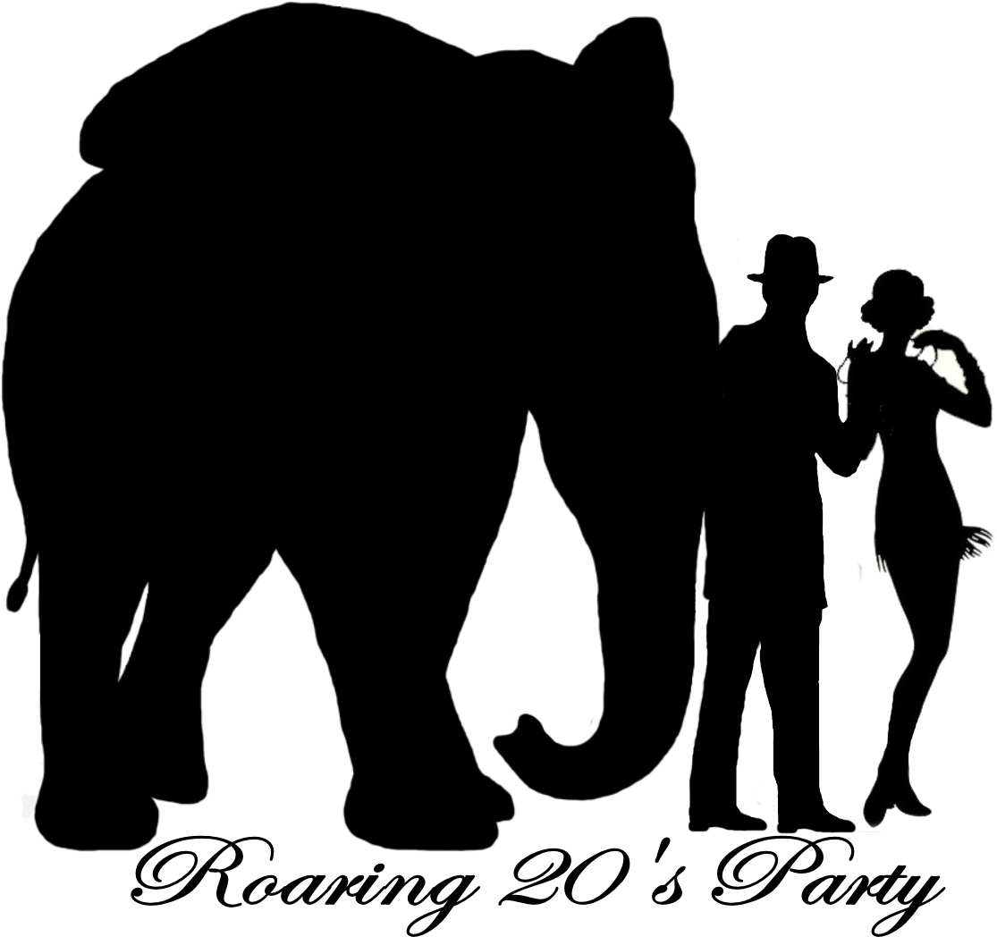 Roaring 20s Invite Silouette Logo Right W-text - Indian Elephant (1139x1078), Png Download