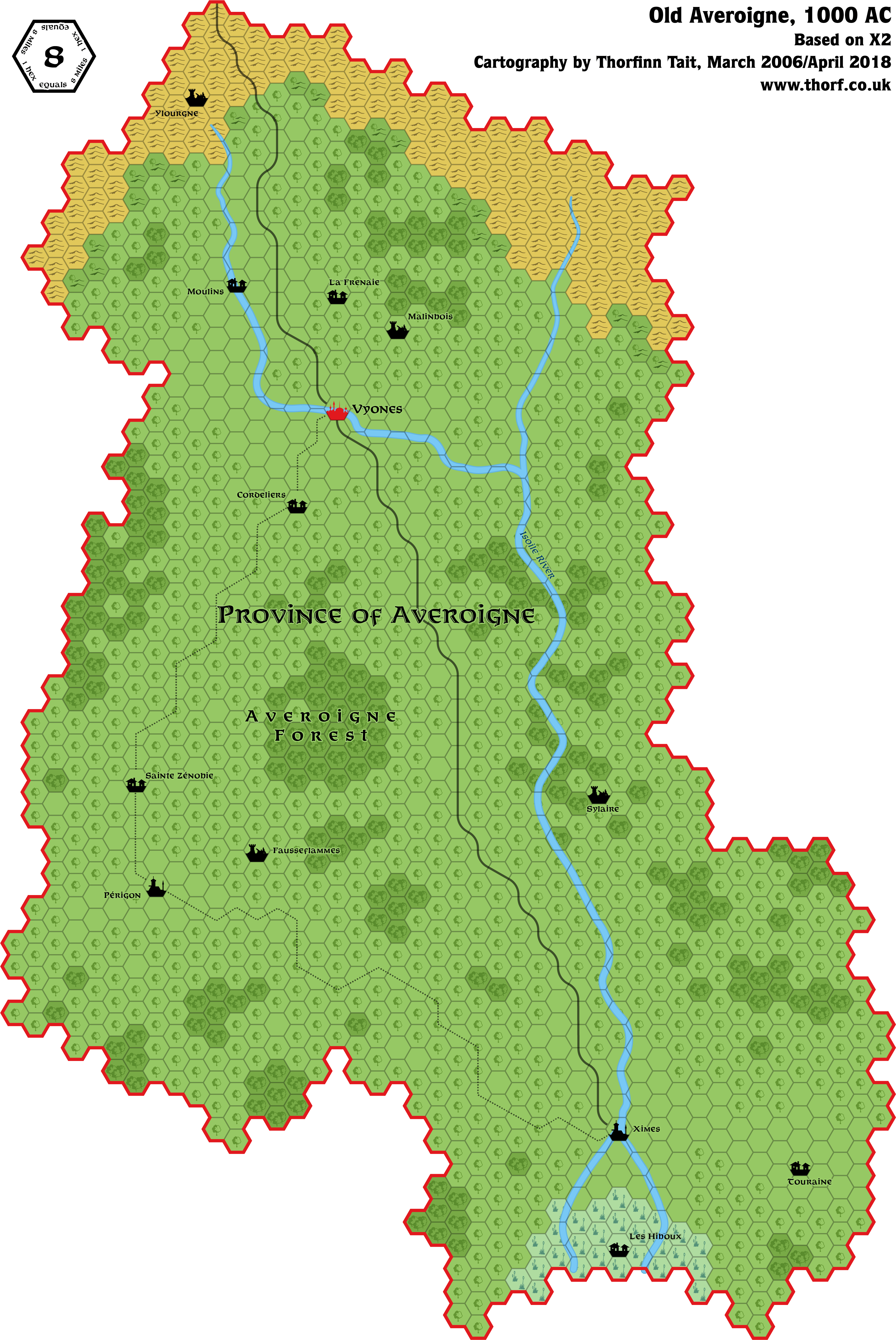 Updated Map Of Old Averoigne, 8 Miles Per Hex - Averoigne Map (3479x5201), Png Download