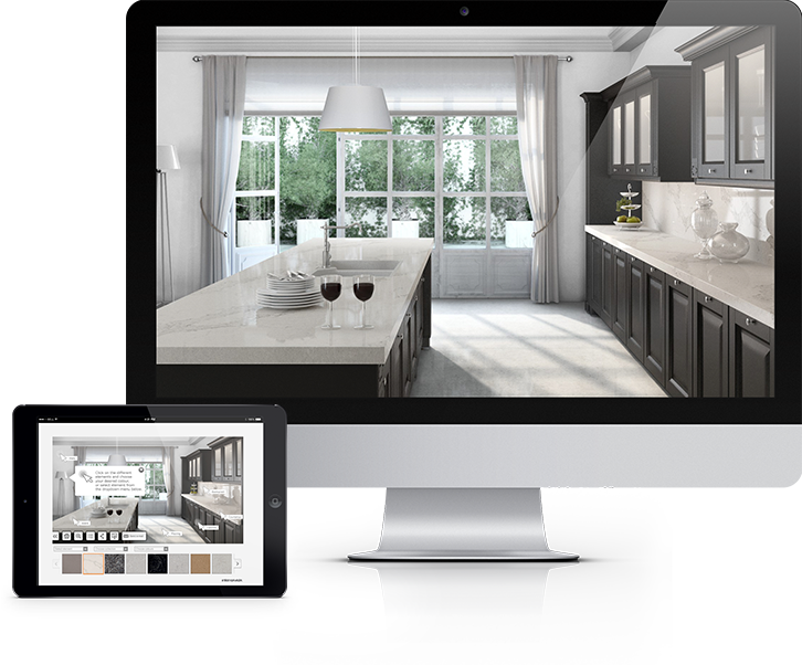Neoteric Kitchen Visualizer Hosom Granite Plus Countertops - Georgian Bluffs Caesarstone Kitchen (726x602), Png Download
