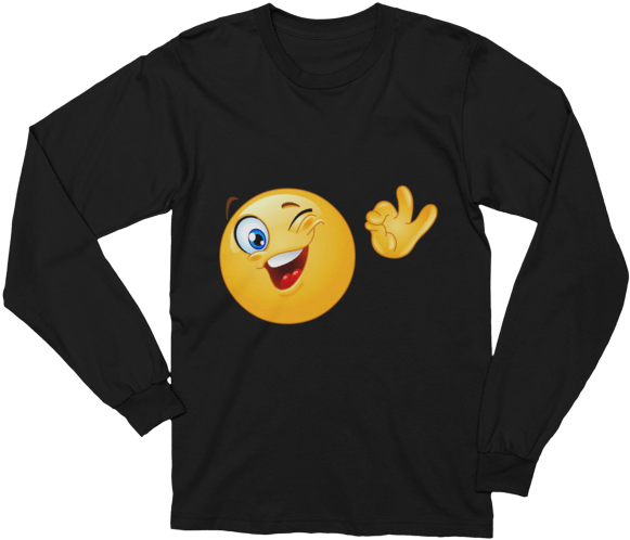 Unisex Cute Winking Emoji Long Sleeve T-shirt - Skater Long Sleeve Shirts (600x600), Png Download