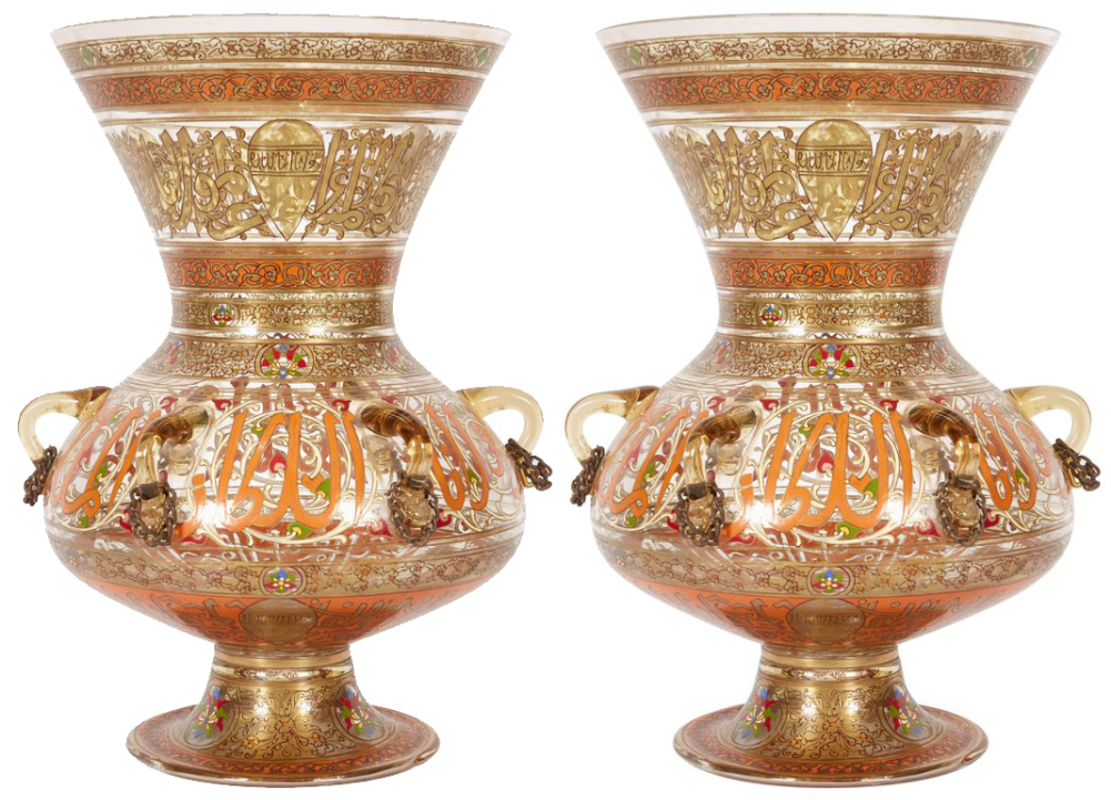 Pair Of French Enamelled Mamluk Revival Glass Mosque - Mosque Lamp (1000x936), Png Download