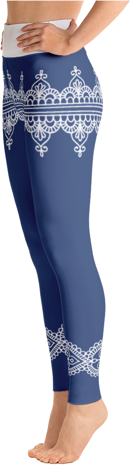 Blue Yoga Leggings With Traditional Indian Borders - Yoga Pants (1000x1000), Png Download