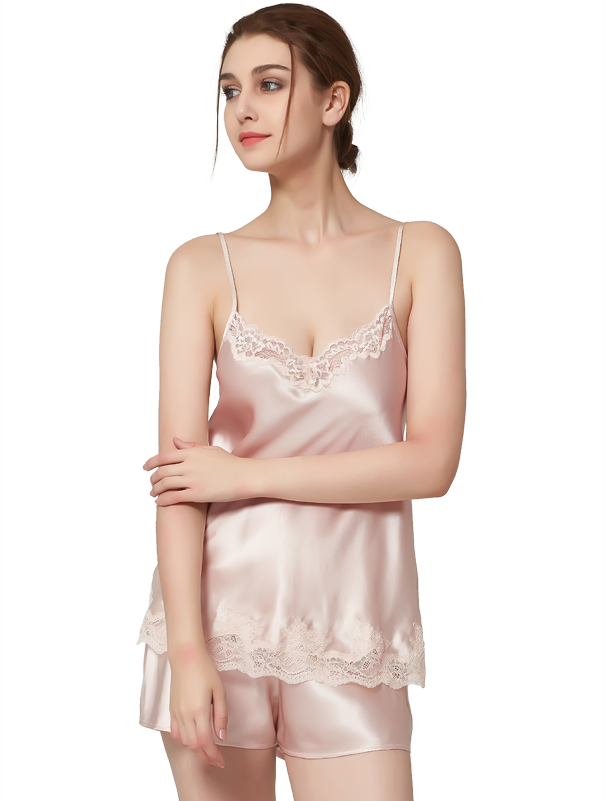 Ladies' Silk Stretch Satin Slim Shoulder Straps Top - Nightgown (800x800), Png Download