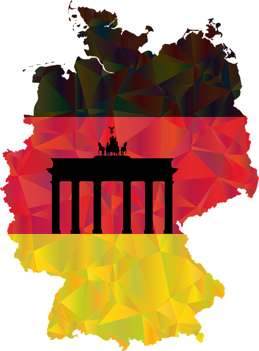 German Flag With Brandenburg Gate (530x720), Png Download