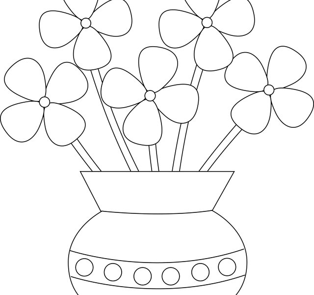 Vector Free Download Glass Vase Clipart - Drawing Flower Vase For Kids (640x600), Png Download