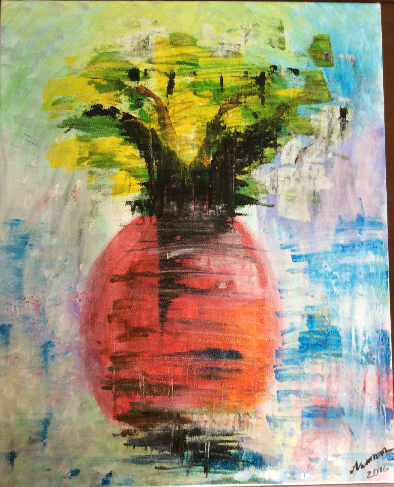 Flower In Vase, Original Paintings, , Abulbul03 - Watercolor Paint (808x999), Png Download