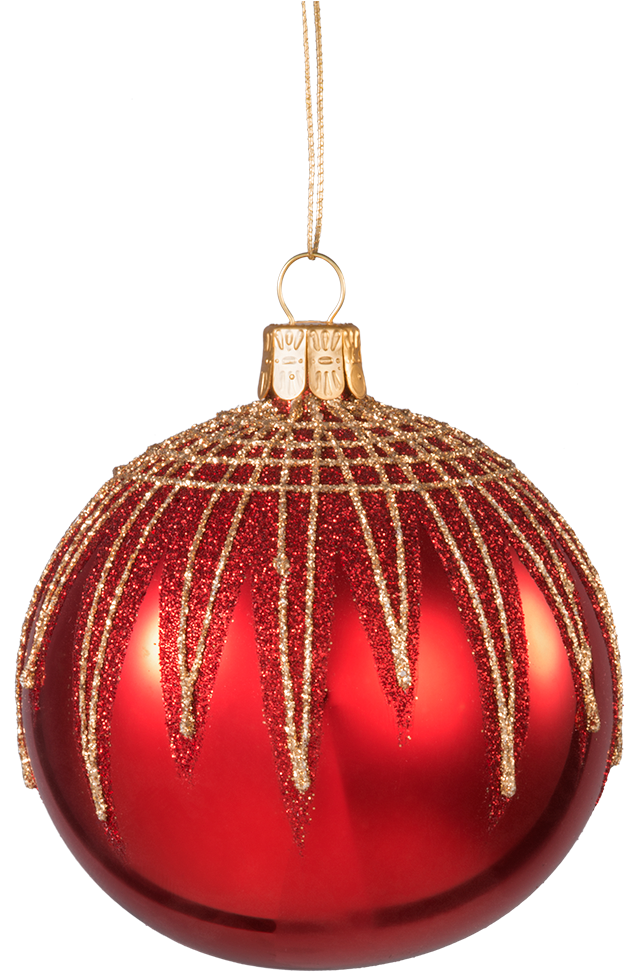 Glass Bauble Red With Glitter Zigzag Pattern, 8 Cm - Christmas Ornament (1000x1000), Png Download