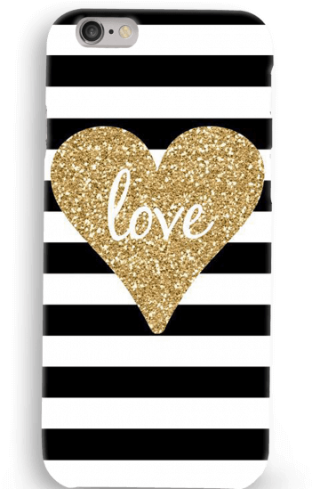 B&w Stripes With Golden Heart Mobile Case - Glitter Love Gold And Black (560x560), Png Download
