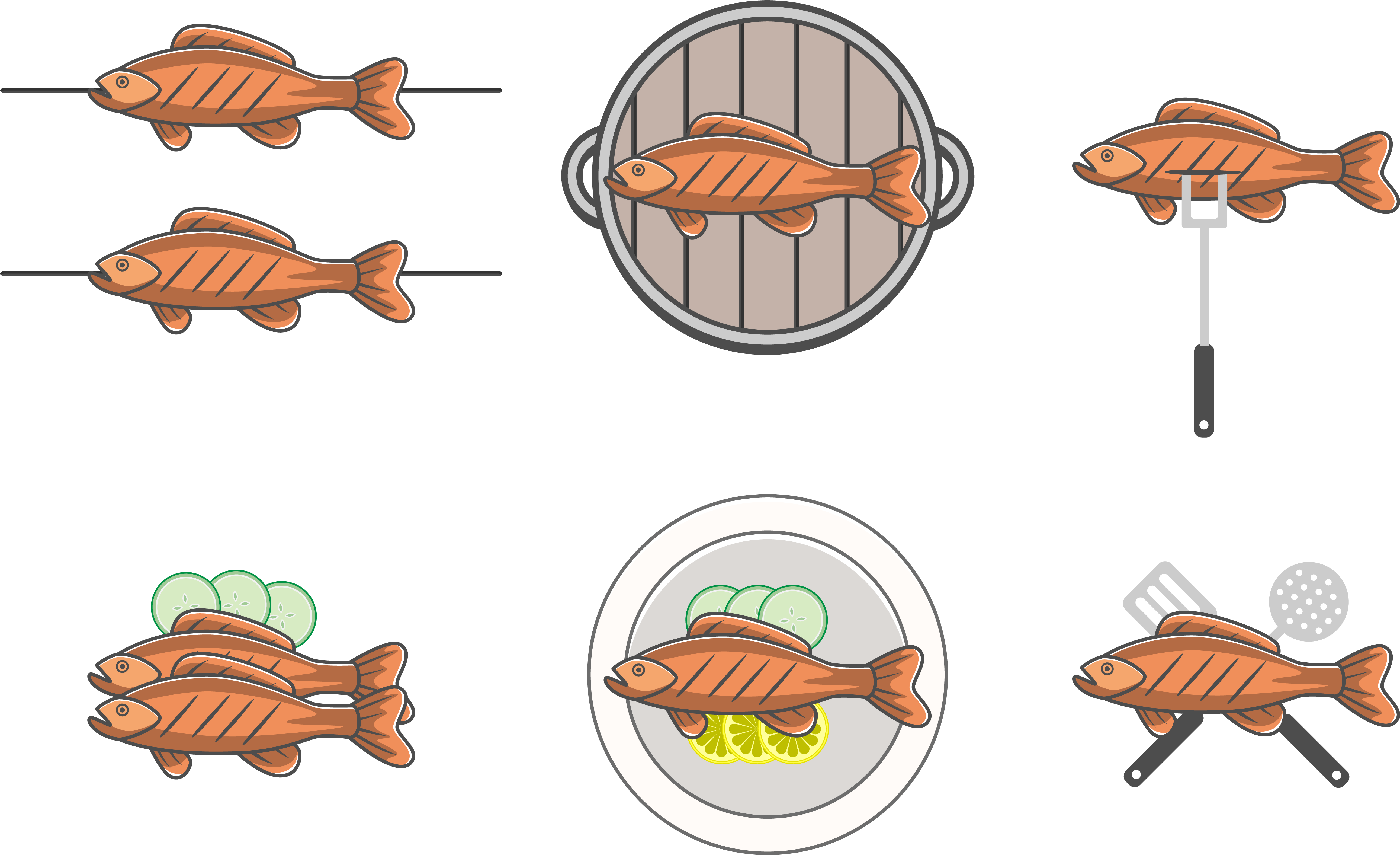 Fry Clipart Roast Fish ~ Frames ~ Illustrations ~ Hd - Vector Graphics (5163x3212), Png Download
