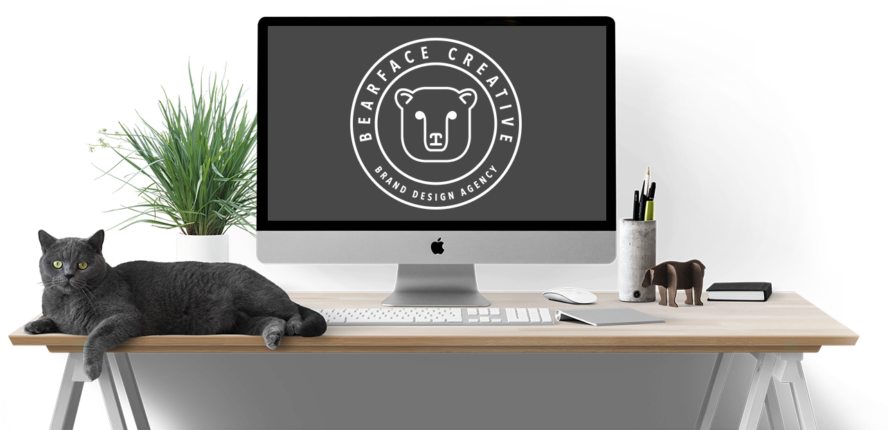 Cat Laying On Desktop, Showing Bearface Creative Logo - Mockup (1024x429), Png Download
