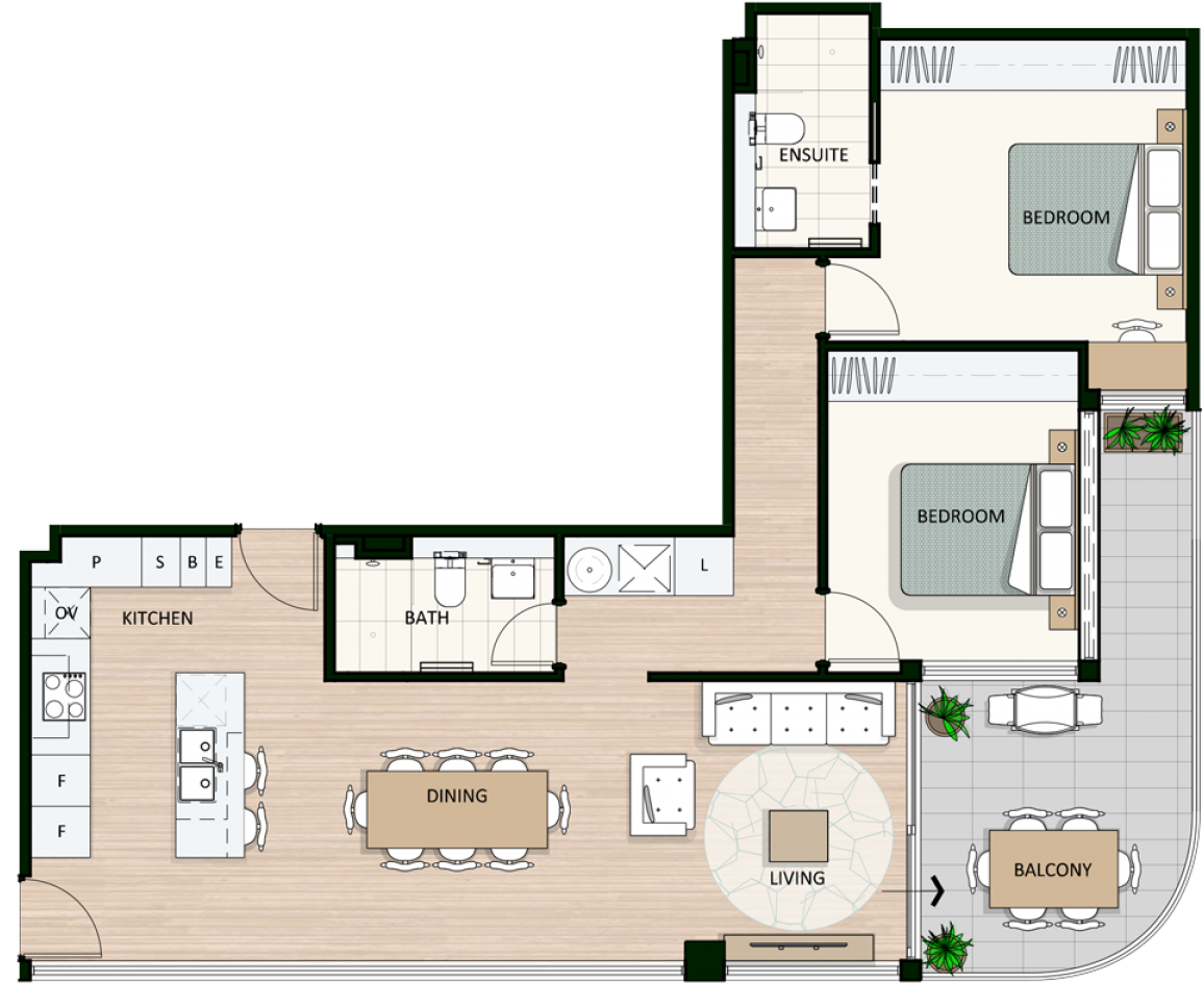This 'tree-top' Two Bedroom Apartment Is Designed To - Floor Plan (1200x1010), Png Download
