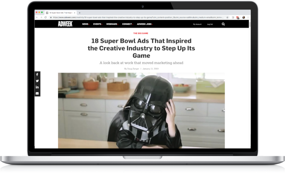 Pa Adweek Sb - Darth Vader Super Bowl Commercial (1000x600), Png Download