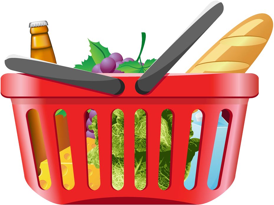 Shopping Cart Grocery Store Clip Art - Shopping Basket With Groceries (930x696), Png Download