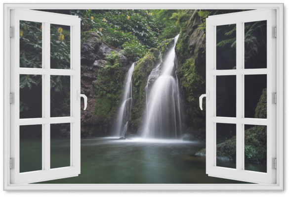 "waterfall Oasis Window View" Premium Canvas - Window Illusion Photography (600x600), Png Download