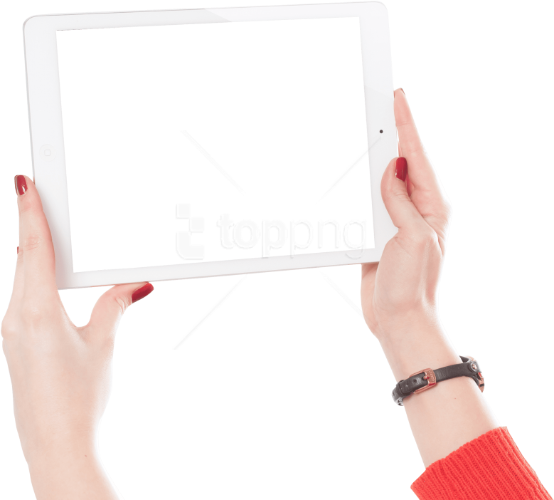 Free Png Download Woman Hands Holding Ipad Png Images - Hand Holding Ipad Png (850x729), Png Download