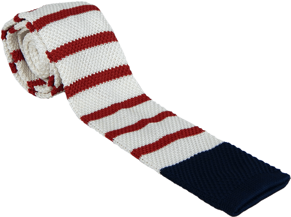Corbata Tejida Blanca Lineas Rojas Extremo Navy - Wool (700x520), Png Download