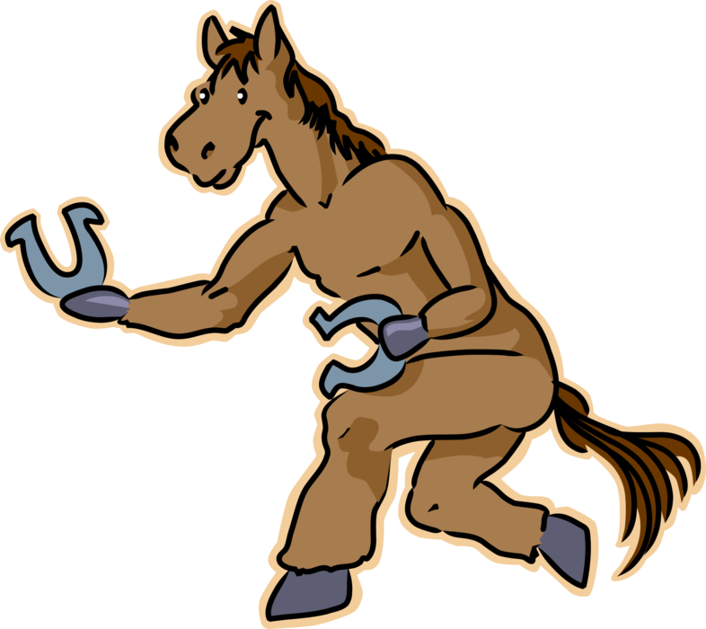 Vector Illustration Of Equestrian Horse Plays Horseshoes - Horse Throwing A Horseshoe (786x700), Png Download