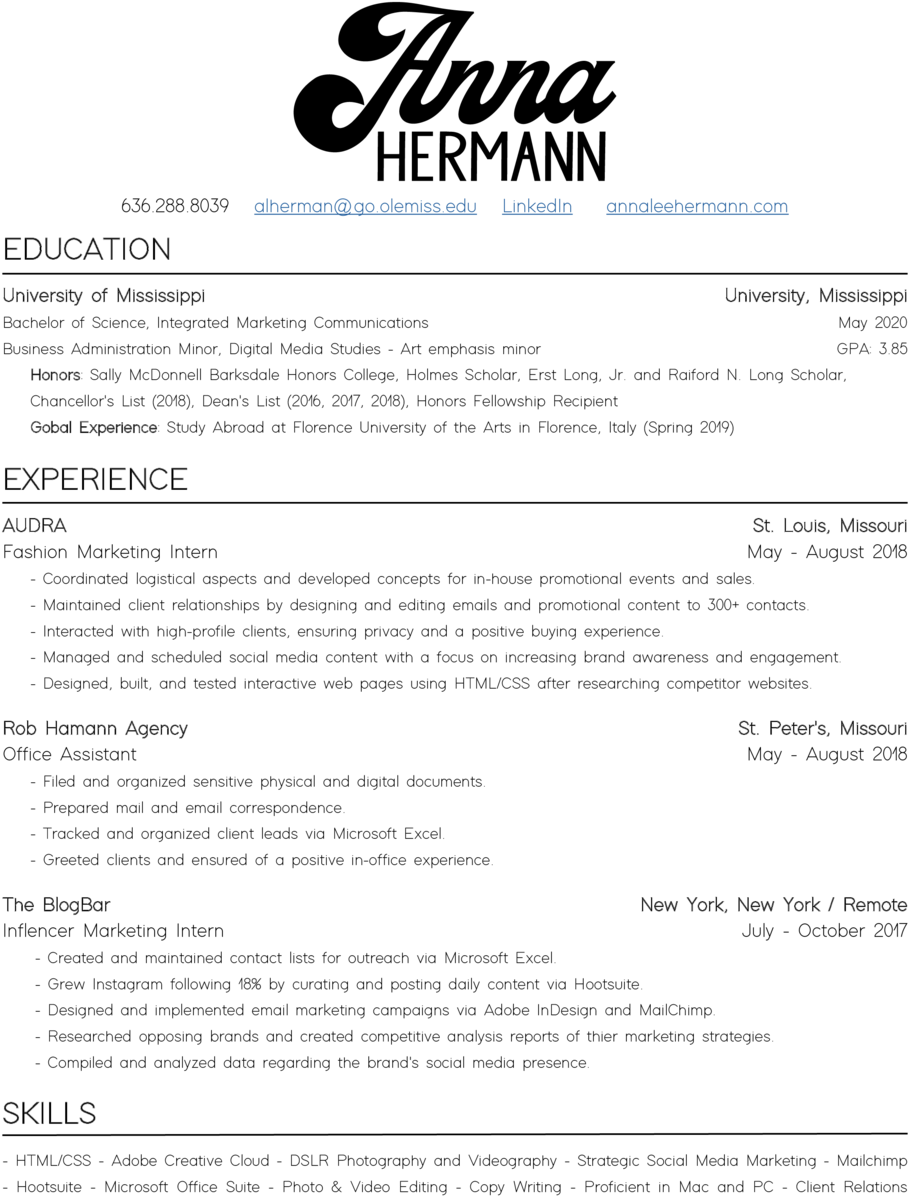 Annahermann Creativeresume - Document (1000x1294), Png Download