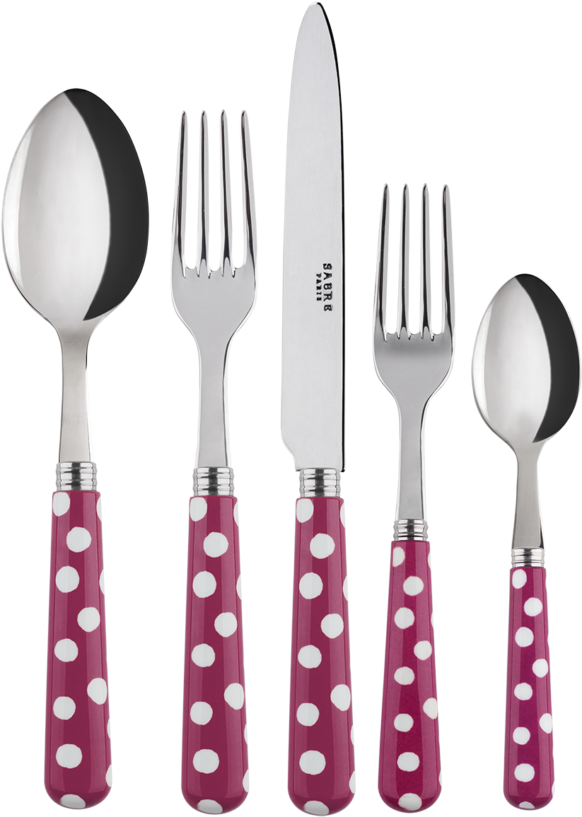 White Dots Fuschia 5-pc Setting - Spoon And Knife Png (1400x1400), Png Download