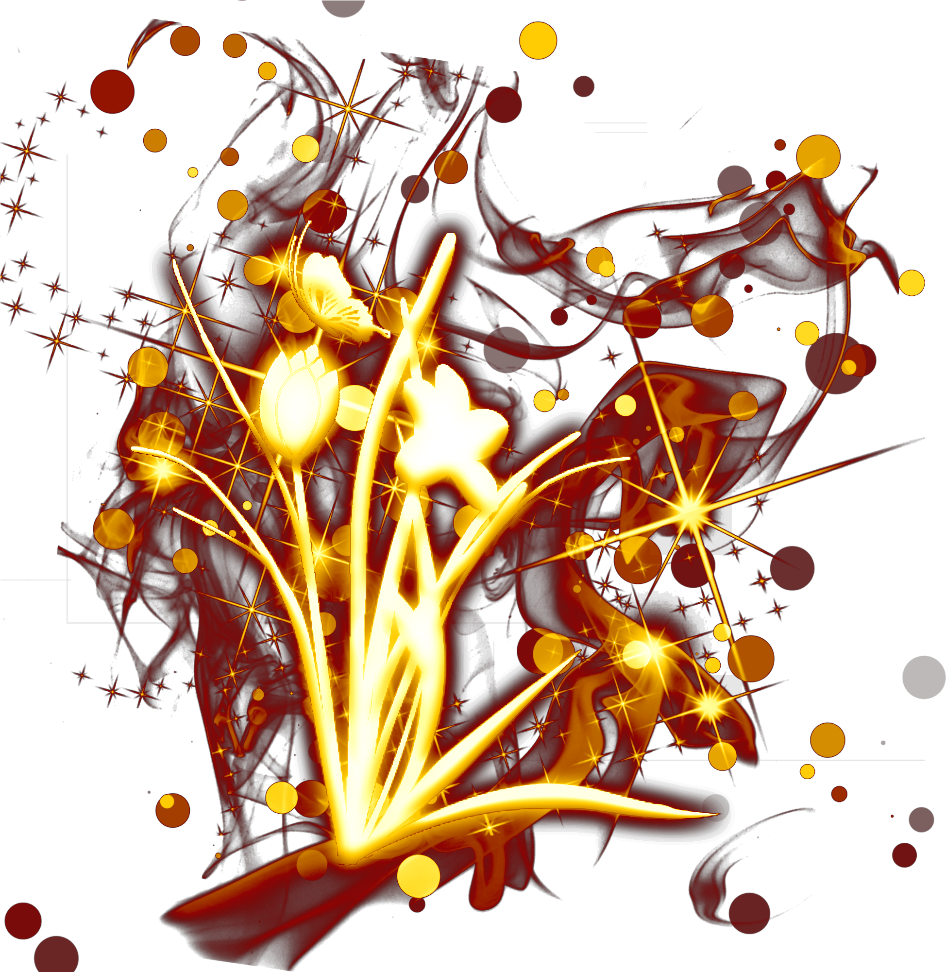 Oro Efectos De Luz Flores Estrellas Png Y Psd - Illustration (2000x2000), Png Download