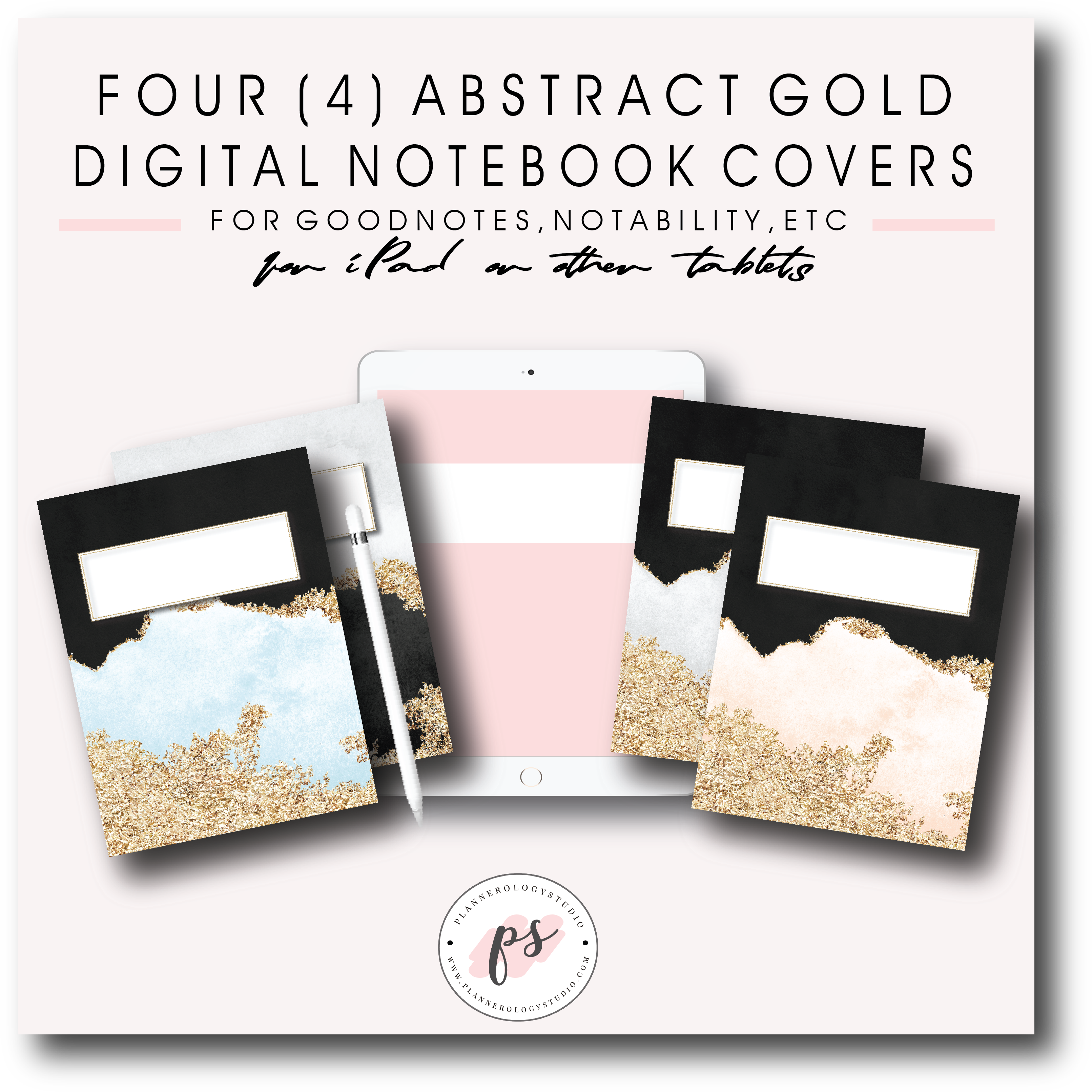 4 Abstract Gold Pattern Digital Planner Notebook Covers (3854x3854), Png Download