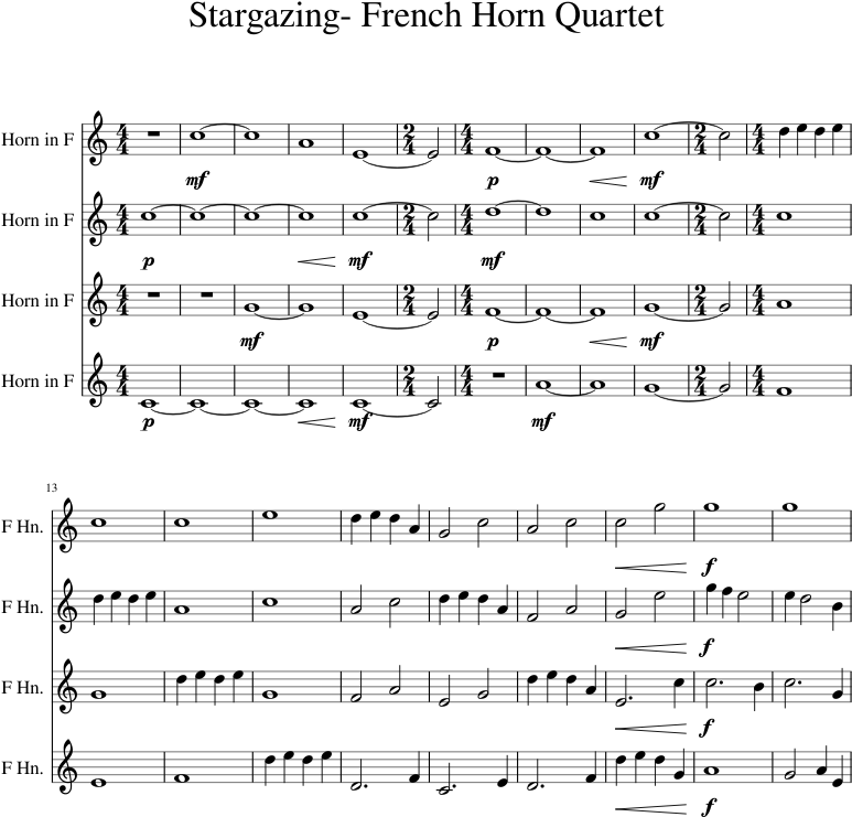 Stargazing- French Horn Quartet Sheet Music 1 Of 4 (850x1100), Png Download