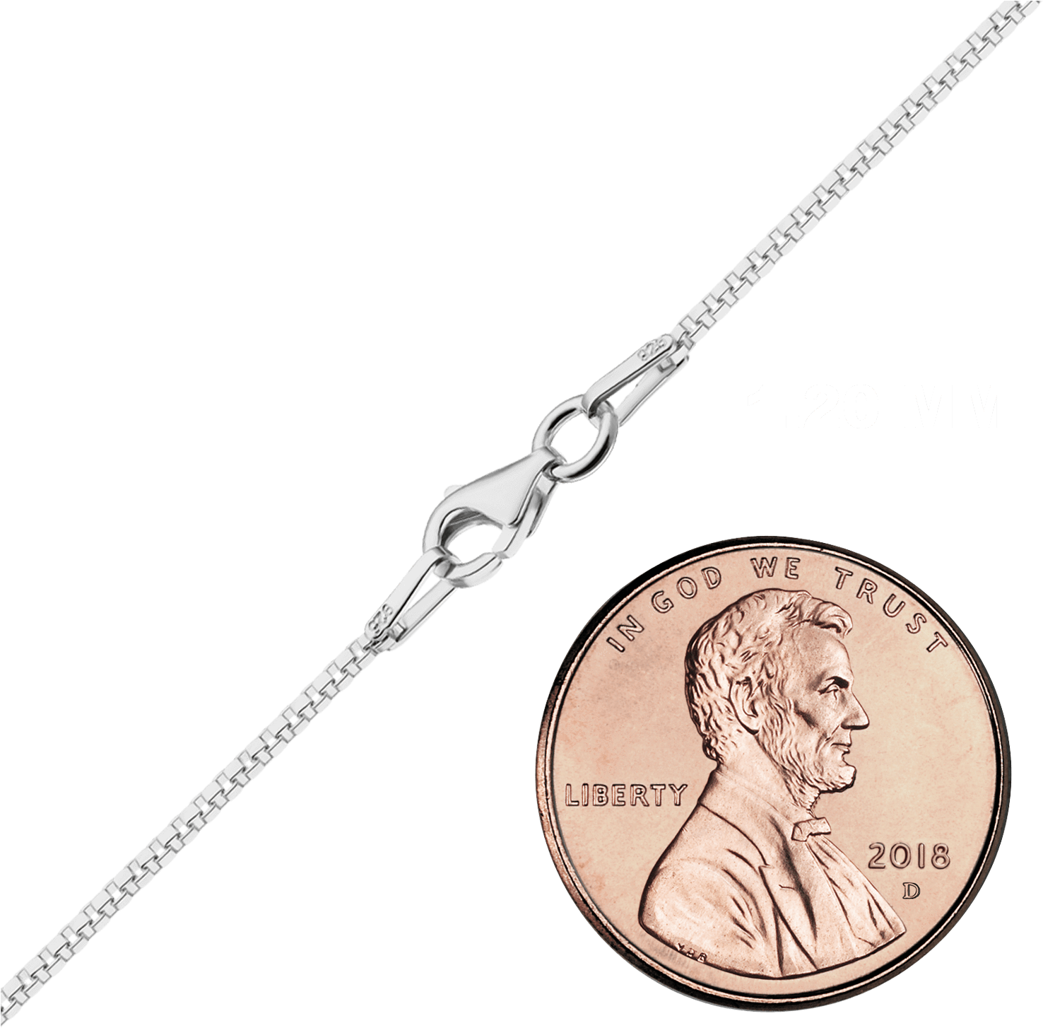 Finished Venetian Box Chain In Sterling Silver - Penny Coin (1500x1500), Png Download
