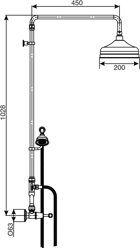 Posh Canterbury Exposed Twin Telephone Shower Set Lever - Diagram (1200x900), Png Download