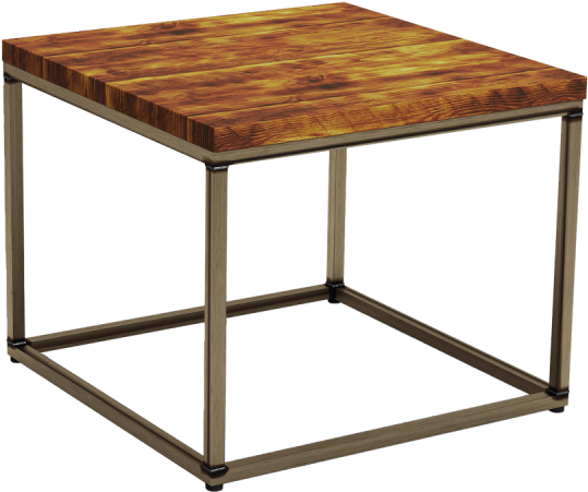Byron Rustic Pine Square Coffee Table Cafe Bar Bistro - Metal Frame Wooden Top Table (600x600), Png Download