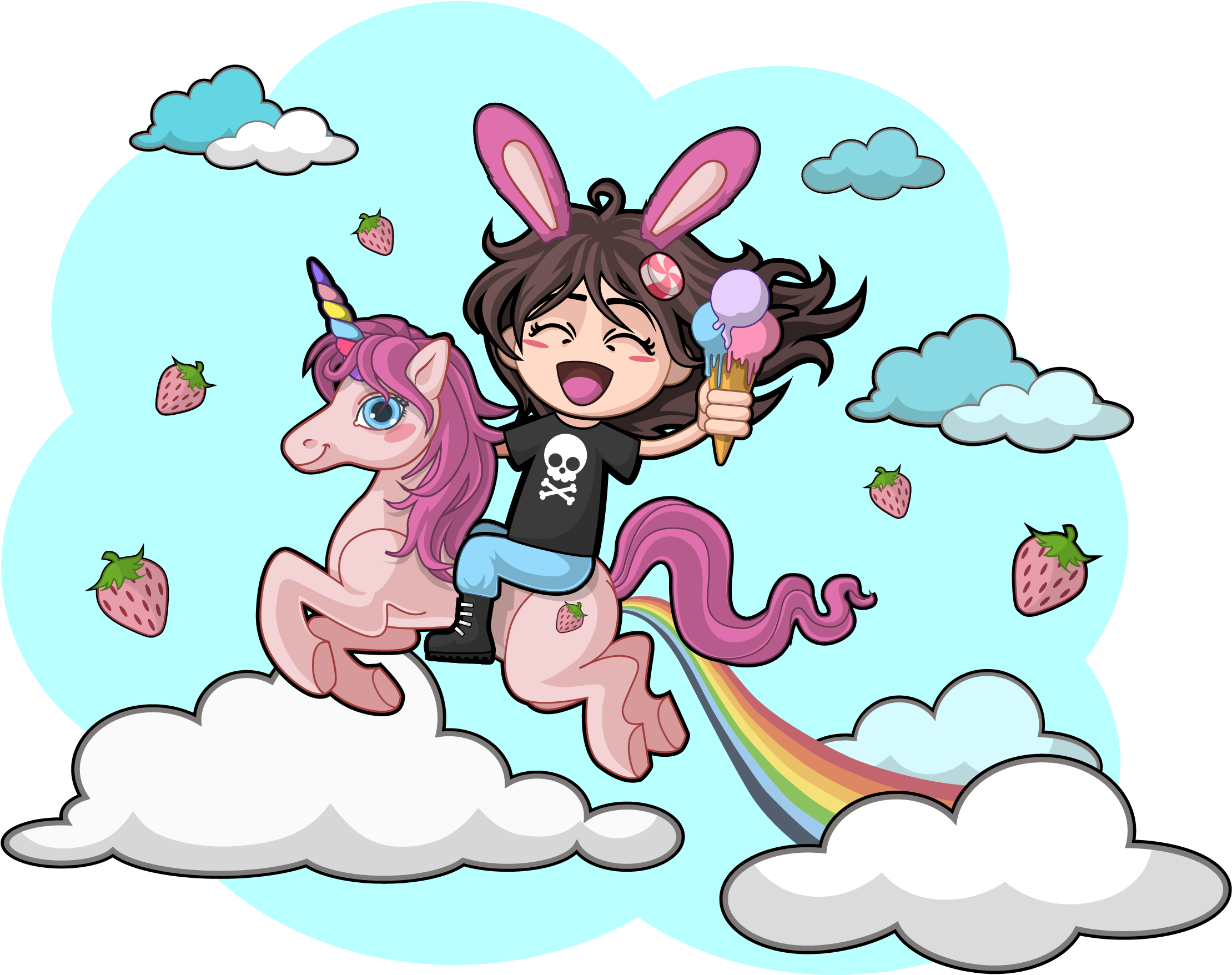 Unicorn And Rainbow In Happy Land Mini Pack - Cartoon (2219x1756), Png Download