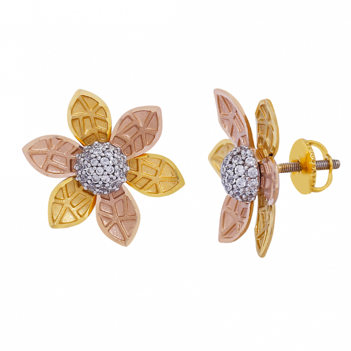 Elegent Multi Tone With Studded Gold Flower Earrings - Earrings (700x700), Png Download