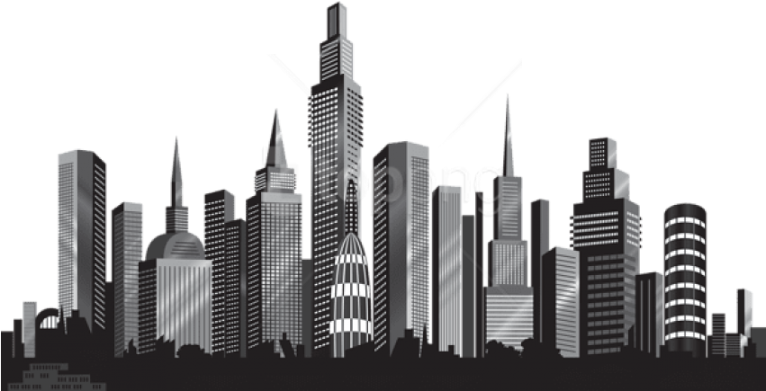 Cityscape Silhouette Png - Buildings Black And White Clipart Png (850x441), Png Download