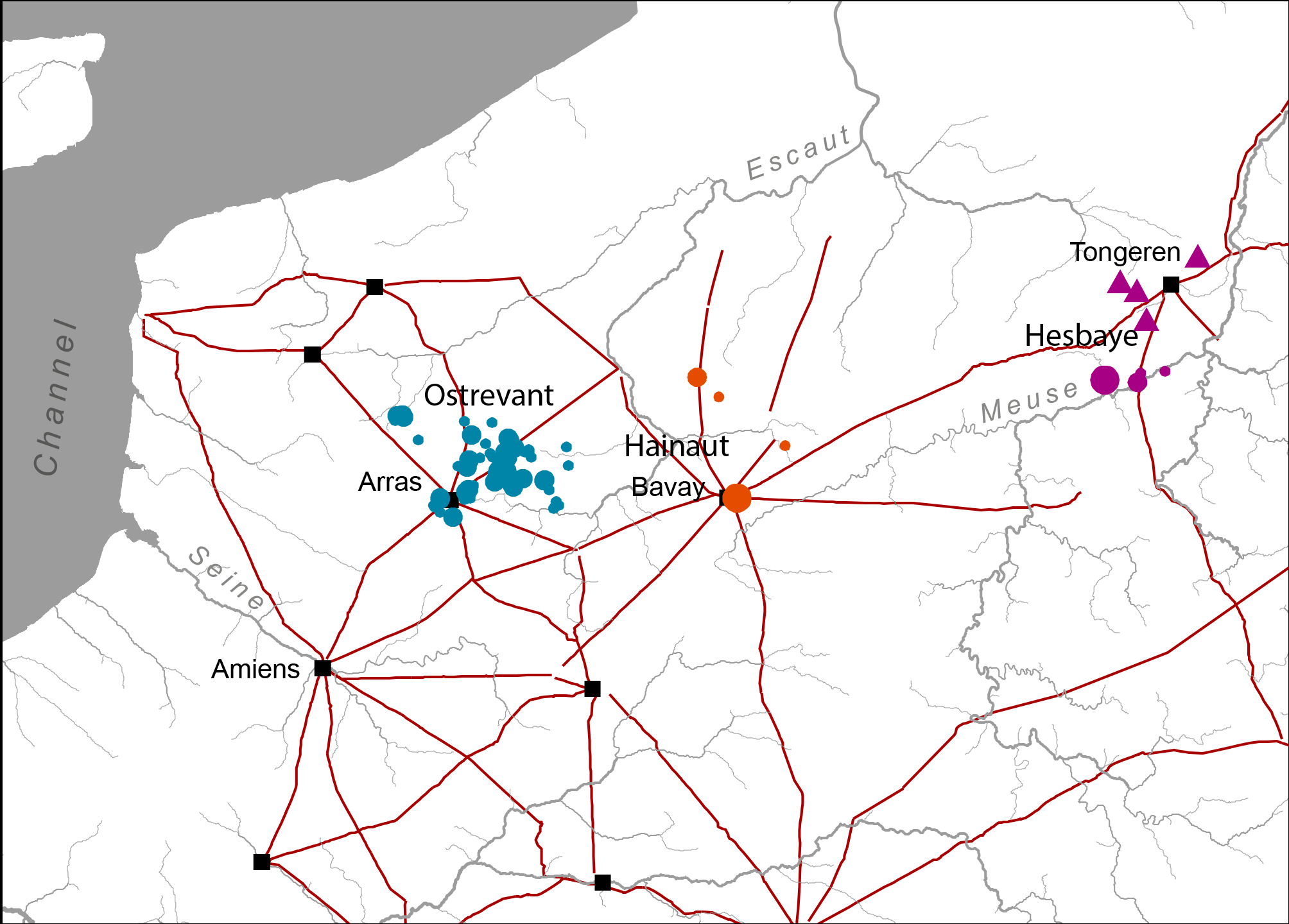 Map Showing Distribution Of Graves And Barrows (triangles) - Hainaut (2008x1440), Png Download