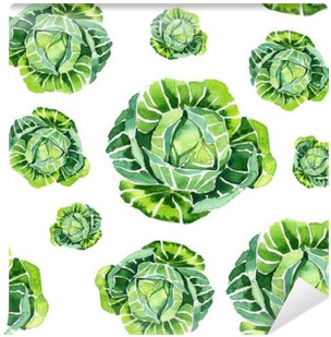 Watercolor Summer Insulated Cabbage Pattern Wall Mural - Illustration (400x400), Png Download
