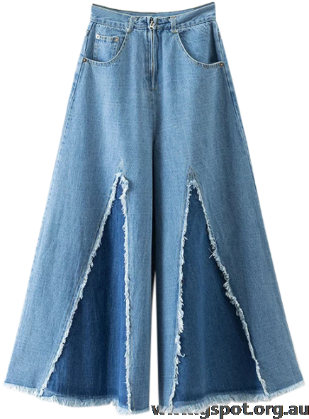 High Rise Frayed Culotte Jeans Denim Blue - Jeans (451x600), Png Download