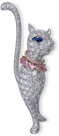 White / Rose Gold Sapphire Diamond Brooch - Felidae (640x640), Png Download