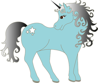 Unicorn Blue Silver Cyan Girl Fairy Tales - Stars And Moon, Unicorn Sketchbook: Blank Pages, Sketch, (402x340), Png Download
