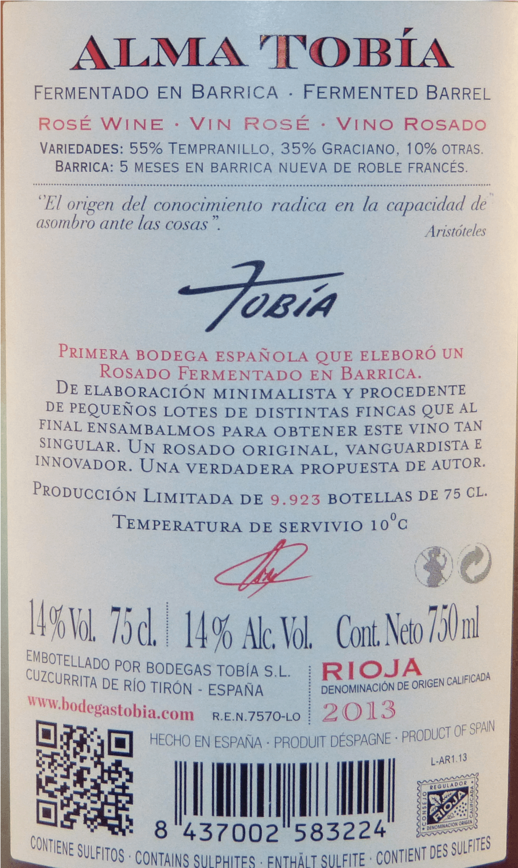 Etiqueta De Vino - Alma De Tobía Rosado 2016 (1280x1920), Png Download