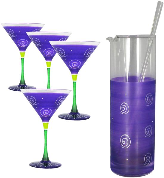 Peruvian Splendor Purple Martini Bundle - Set Of 2 Purple & White Hand Painted Martini Drinking (600x600), Png Download