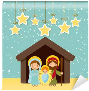 Holy Family Manger Scene And Decorative Stars Hanging - Vector Graphics (400x400), Png Download