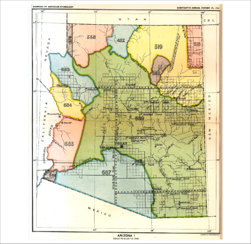 Map Of New Mexico And Arizona - Indian Cessions In Arizona (850x826), Png Download