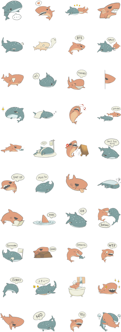 Sell Line Stickers Shark And Whale Shark - Fish (420x1121), Png Download