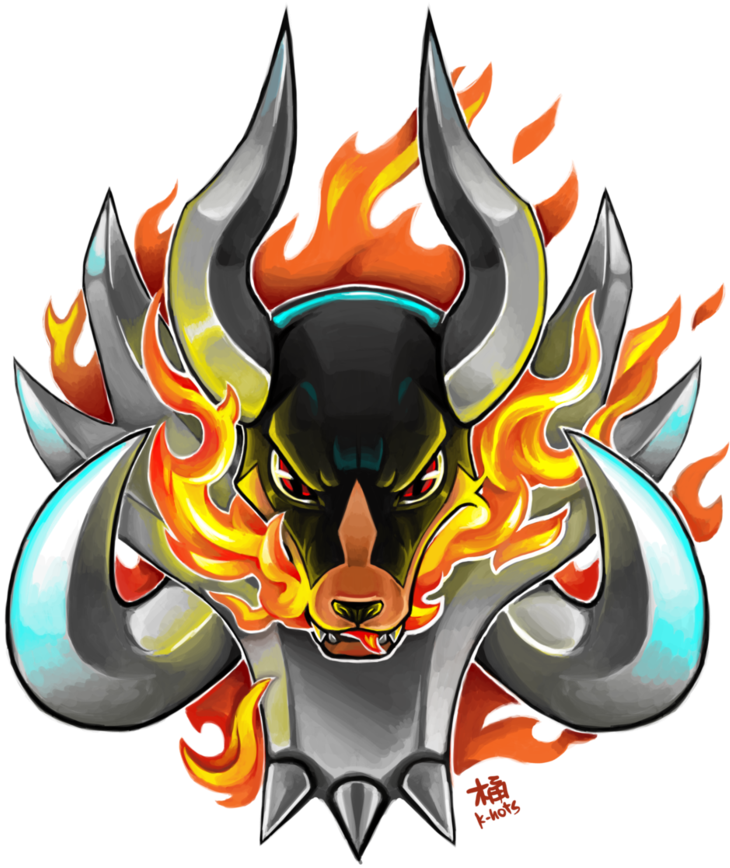 Mega Houndoom Used Fire Fang Tatto By K-hots - Pokemon Mega Hundemon (796x1004), Png Download