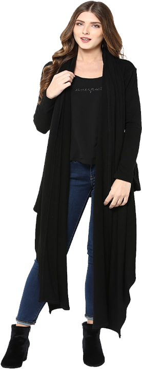 Black Woolen Lycra Wrap Cape Top - Photo Shoot (440x750), Png Download
