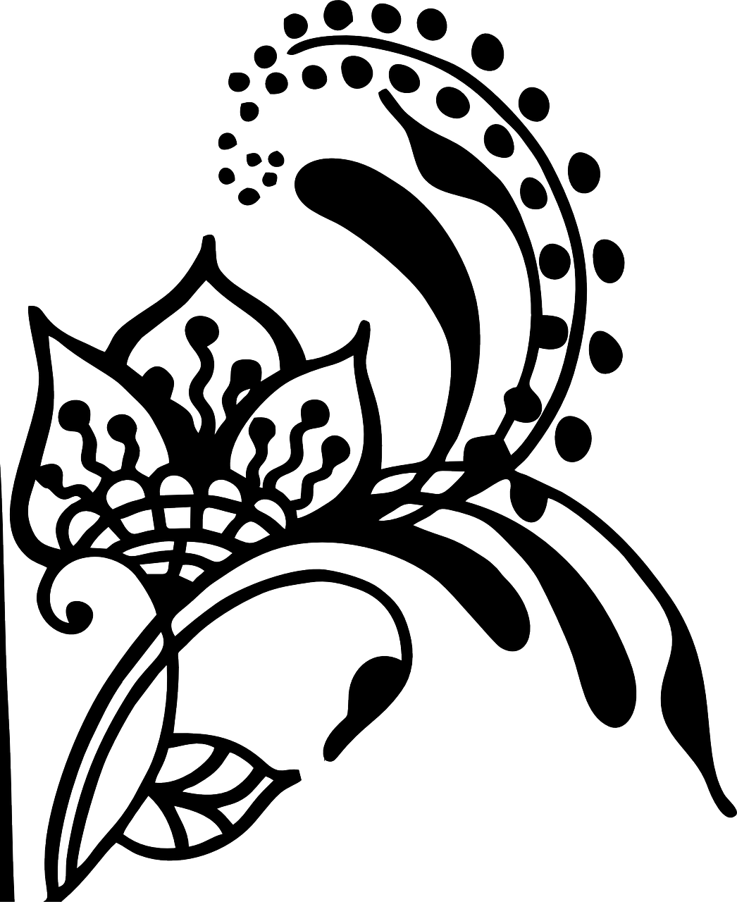 Art,free - Black And White Silhouette Henna Simple (1046x1280), Png Download