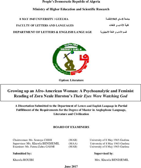 Growing Up An Afro American Woman A Feminist And Psychoanalytic - Université De Guelma (595x842), Png Download